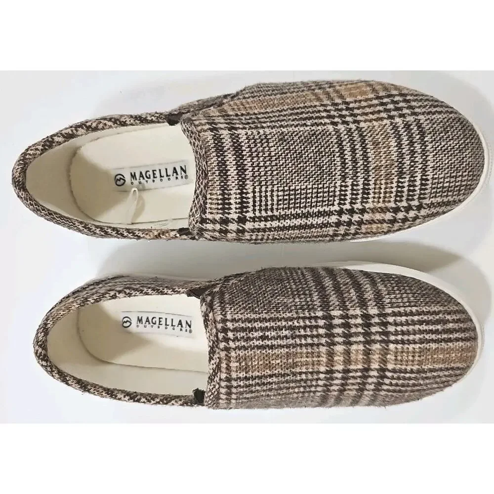 Magellan OutDoors Shoes Loafers Slip Ons Women Size 10B Brown Plaid.